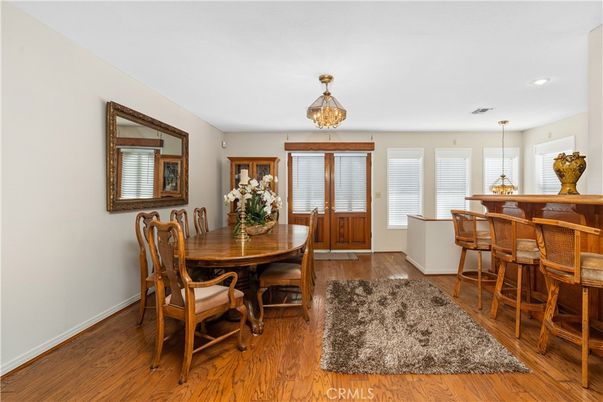 Dining room, Interior, Pendant Lights, Recessed Lighting, Wood Texture Flooring