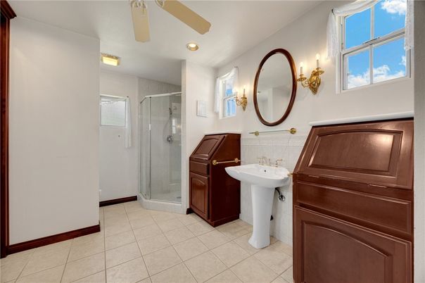 Bathroom, Glass Shower, Interior, Recessed Lighting