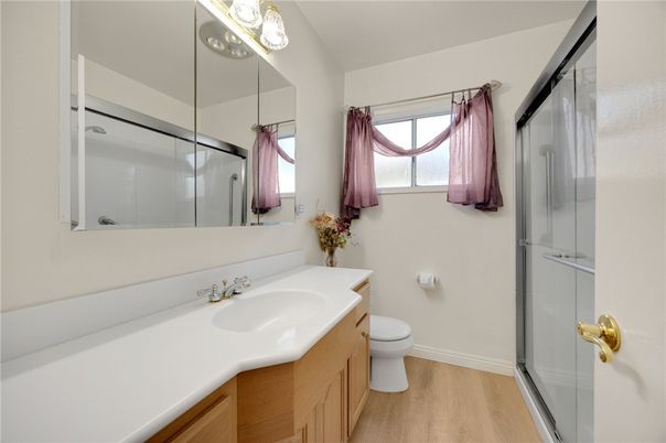 Bathroom, Glass Shower, Interior, Wood Texture Flooring