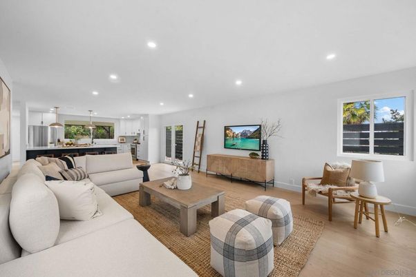 Interior, Kitchen, Living room, Pendant Lights, Recessed Lighting, Wood Texture Flooring