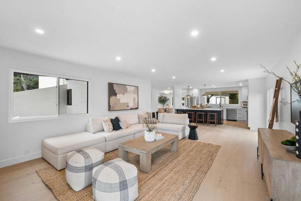Interior, Kitchen, Living room, Pendant Lights, Recessed Lighting, Wood Texture Flooring