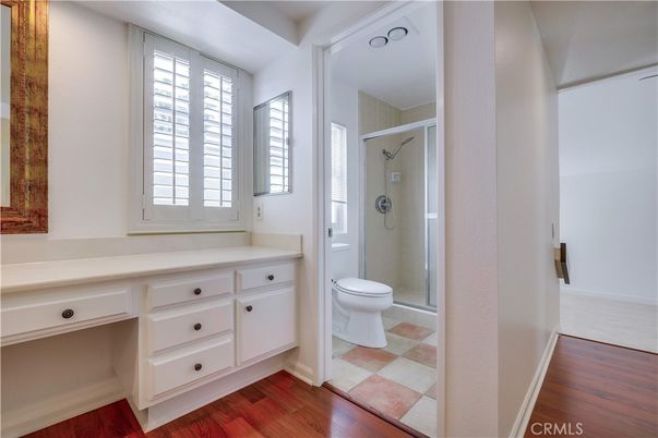 Bathroom, Glass Shower, Interior, Wood Texture Flooring