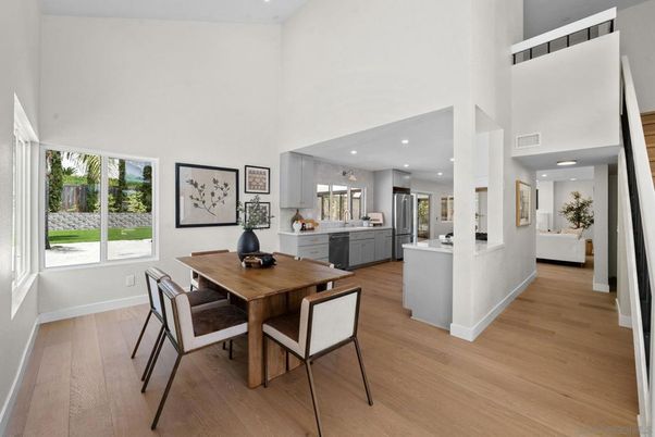 Dining room, Interior, Kitchen, Recessed Lighting, Wood Texture Flooring