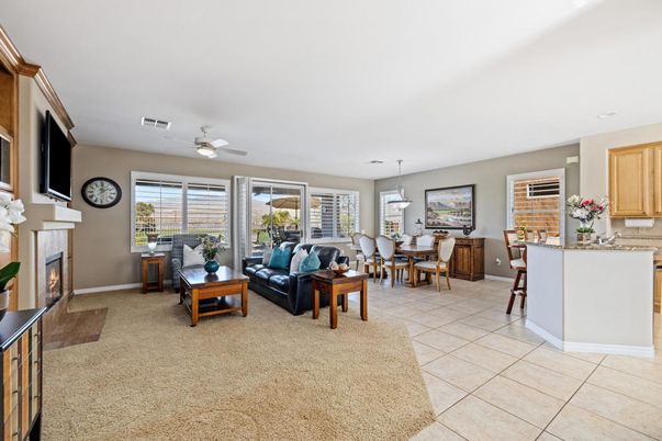 Dining room, Fireplace, Interior, Living room, Pendant Lights