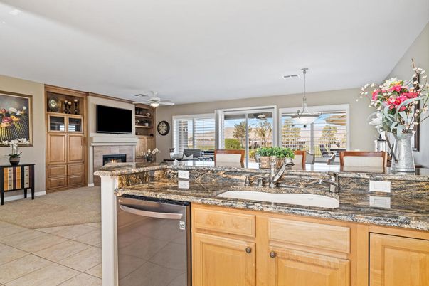Dining room, Fireplace, Interior, Kitchen, Pendant Lights
