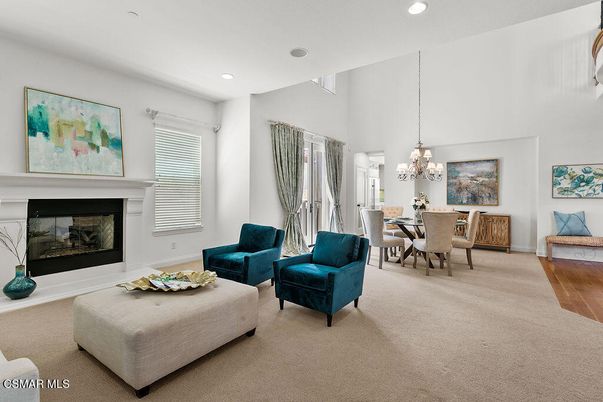 Chandelier, Dining room, Fireplace, Interior, Living room, Recessed Lighting