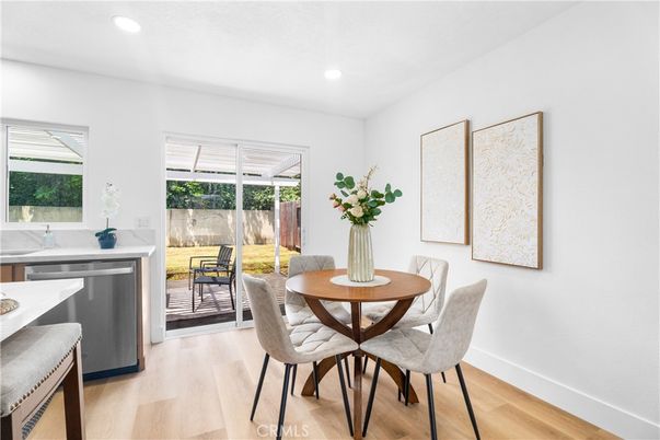 Dining room, Interior, Recessed Lighting, Wood Texture Flooring