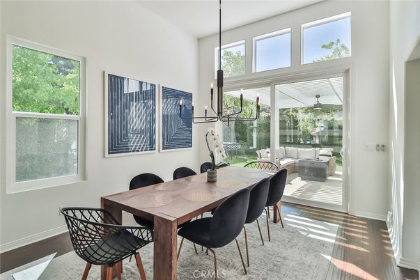 Dining room, Interior, Pendant Lights, Wood Texture Flooring