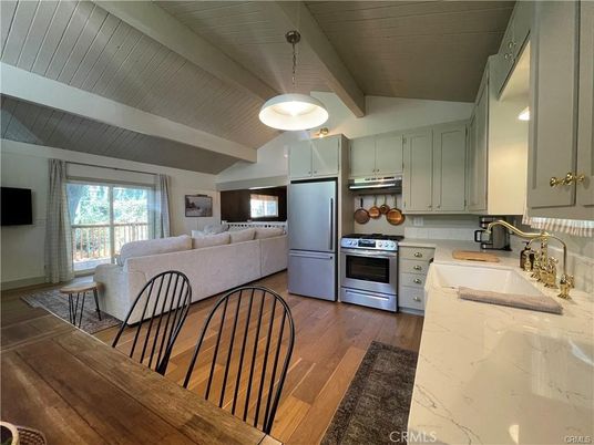 Interior, Kitchen, Living room, Pendant Lights, Stainless Steel Appliances, Wood Texture Flooring