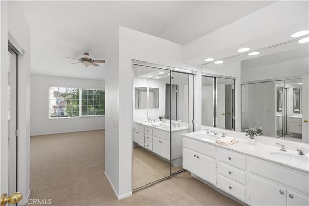 Bathroom, Dual Sink Vanities, Glass Shower, Interior, Recessed Lighting