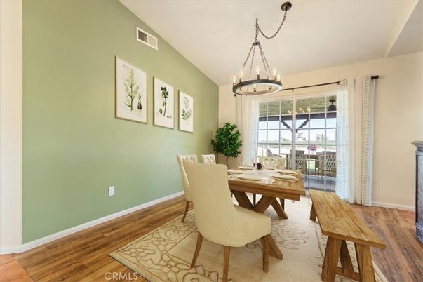 Chandelier, Dining room, Interior, Pendant Lights, Wood Texture Flooring