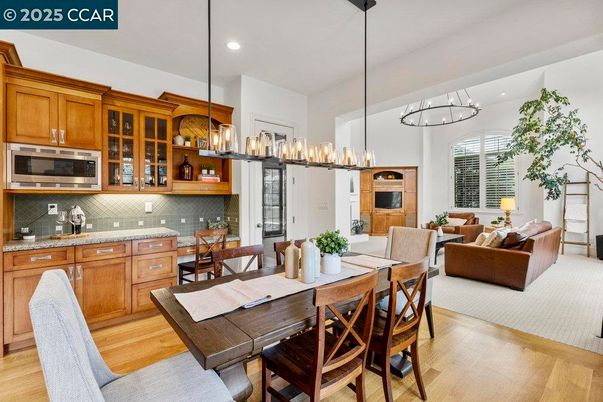 Dining room, Interior, Kitchen, Living room, Pendant Lights, Recessed Lighting, Wood Texture Flooring