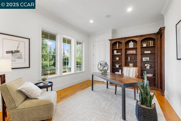Home Office, Interior, Recessed Lighting, Wood Texture Flooring