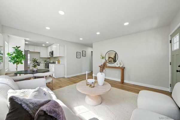 Dining room, Interior, Kitchen, Living room, Recessed Lighting, Wood Texture Flooring