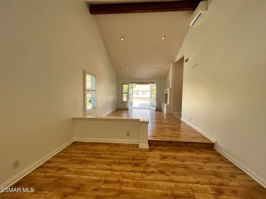 Empty room, Interior, Recessed Lighting, Wooden Beams, Wood Texture Flooring