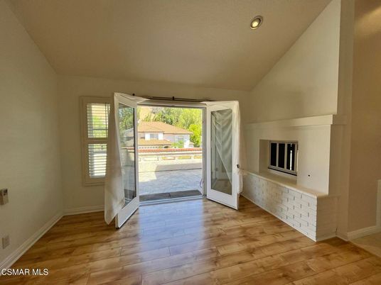 Empty room, Fireplace, Interior, Recessed Lighting, Wood Texture Flooring