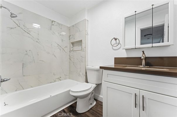 Bathroom, Interior, Marble Walls, Wood Texture Flooring