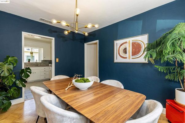 Dining room, Interior, Pendant Lights, Wood Texture Flooring