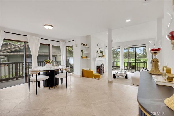 Dining room, Fireplace, Interior, Living room, Recessed Lighting