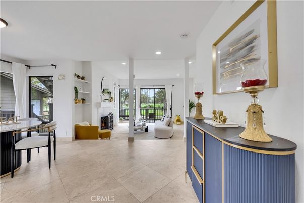 Dining room, Fireplace, Interior, Living room, Recessed Lighting