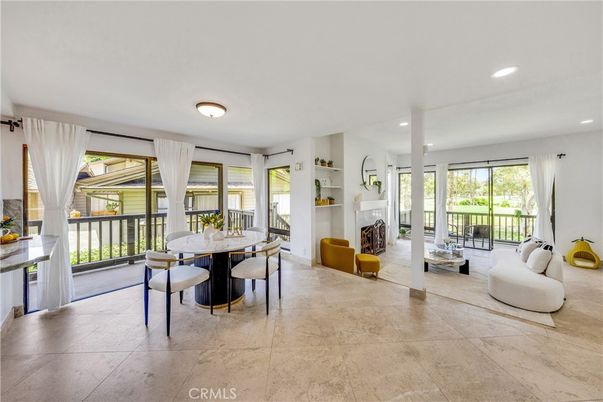 Dining room, Fireplace, Interior, Recessed Lighting