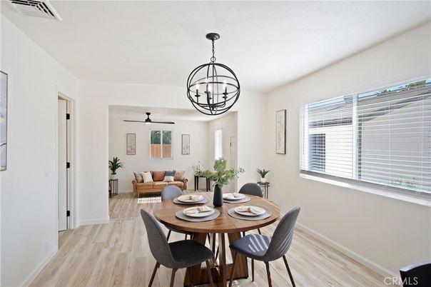 Chandelier, Dining room, Interior, Pendant Lights, Wood Texture Flooring