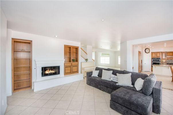 Fireplace, Interior, Kitchen, Living room, Recessed Lighting, Stainless Steel Appliances