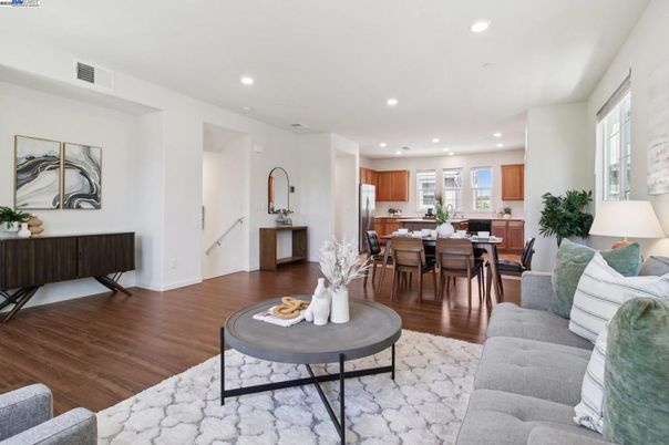 Dining room, Interior, Kitchen, Living room, Recessed Lighting, Wood Texture Flooring