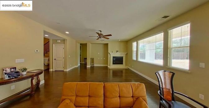 Empty room, Fireplace, Interior, Recessed Lighting, Wood Texture Flooring