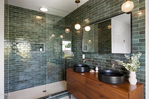Bathroom, Glass Shower, Interior, Pendant Lights