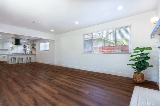 Empty room, Interior, Kitchen, Recessed Lighting, Wood Texture Flooring