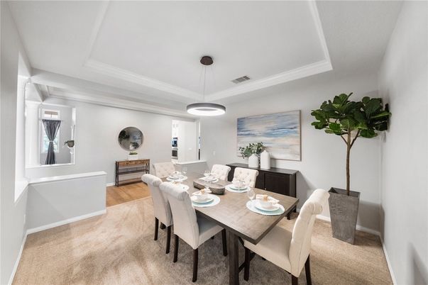 Dining room, Interior, Pendant Lights, Wood Texture Flooring