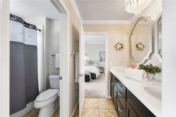 Bathroom, Bedroom, Chandelier, Dual Sink Vanities, Interior