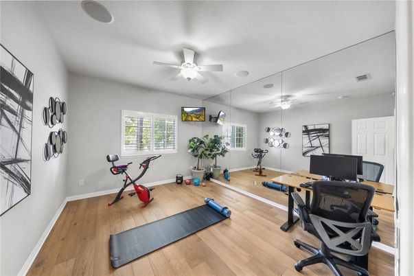 Fitness Equipment, Home Office, Interior, Wood Texture Flooring