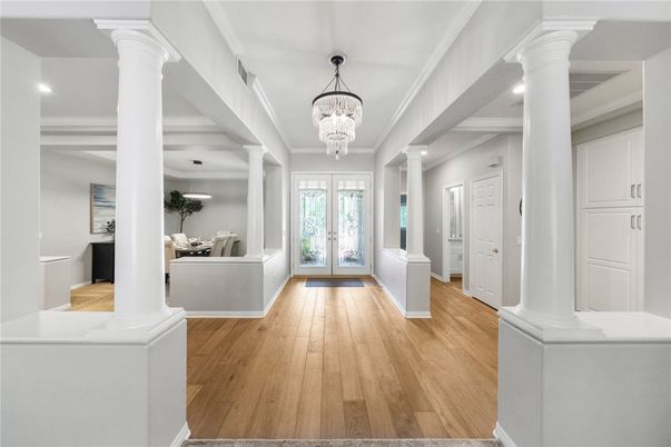Chandelier, Interior, Recessed Lighting, Wood Texture Flooring