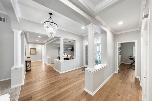 Chandelier, Interior, Recessed Lighting, Wood Texture Flooring