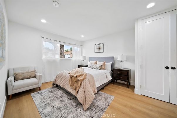 Bedroom, Interior, Recessed Lighting, Wood Texture Flooring