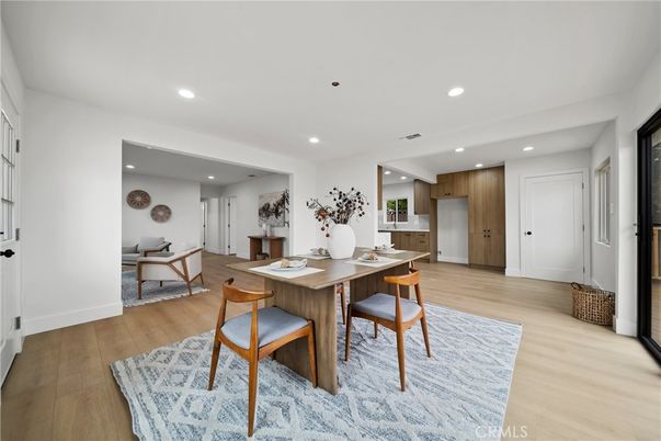 Dining room, Interior, Recessed Lighting, Wood Texture Flooring