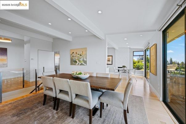 Dining room, Interior, Pendant Lights, Recessed Lighting, Wood Texture Flooring