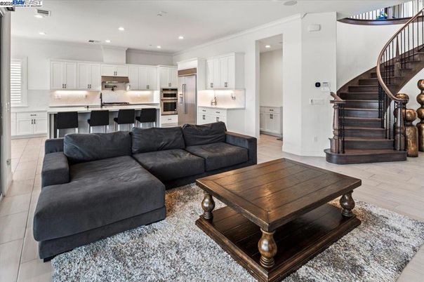Interior, Kitchen, Living room, Recessed Lighting, Stainless Steel Appliances, Wood Texture Flooring