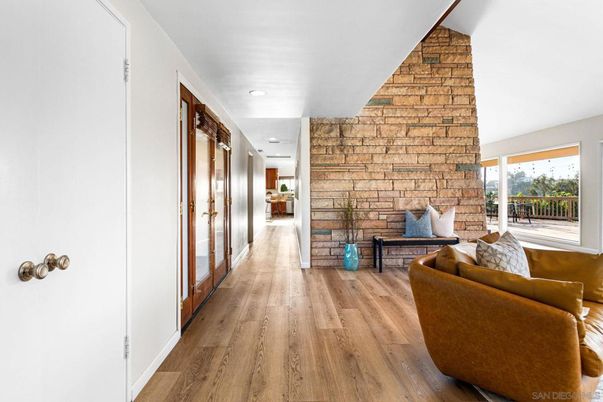 Interior, Recessed Lighting, Stone Walls, Wood Texture Flooring