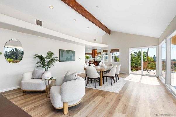 Dining room, Interior, Recessed Lighting, Wooden Beams, Wood Texture Flooring