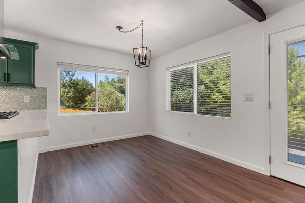 Empty room, Interior, Pendant Lights, Wooden Beams, Wood Texture Flooring