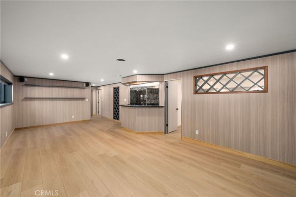 Empty room, Interior, Recessed Lighting, Wood Texture Flooring, Wooden Walls