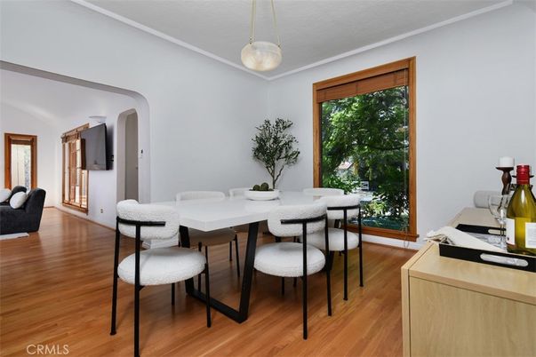 Dining room, Interior, Pendant Lights, Wood Texture Flooring