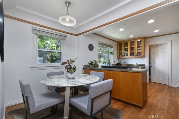 Dining room, Interior, Pendant Lights, Recessed Lighting, Wood Texture Flooring