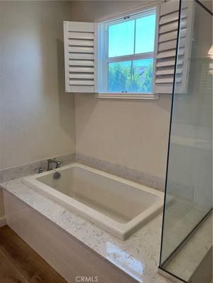 Bathroom, Glass Shower, Interior, Wood Texture Flooring