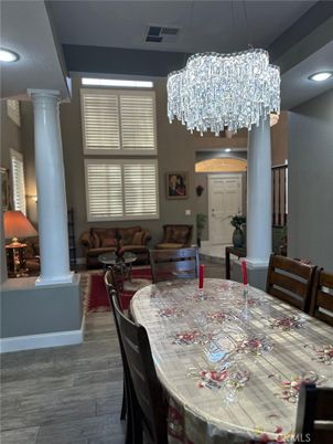 Chandelier, Dining room, Interior, Living room, Recessed Lighting, Wood Texture Flooring