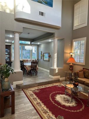 Chandelier, Dining room, Interior, Wood Texture Flooring