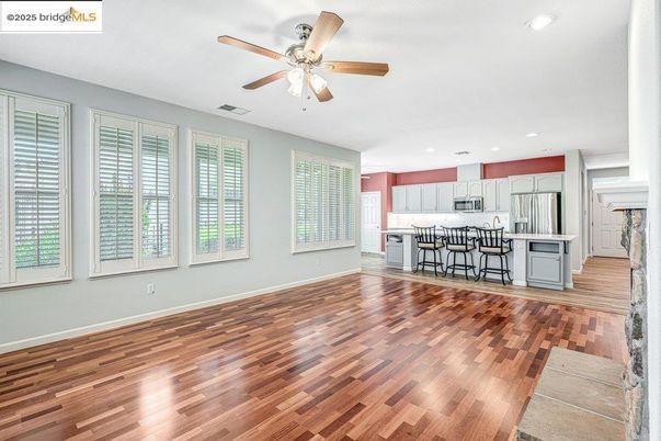 Empty room, Interior, Kitchen, Recessed Lighting, Wood Texture Flooring